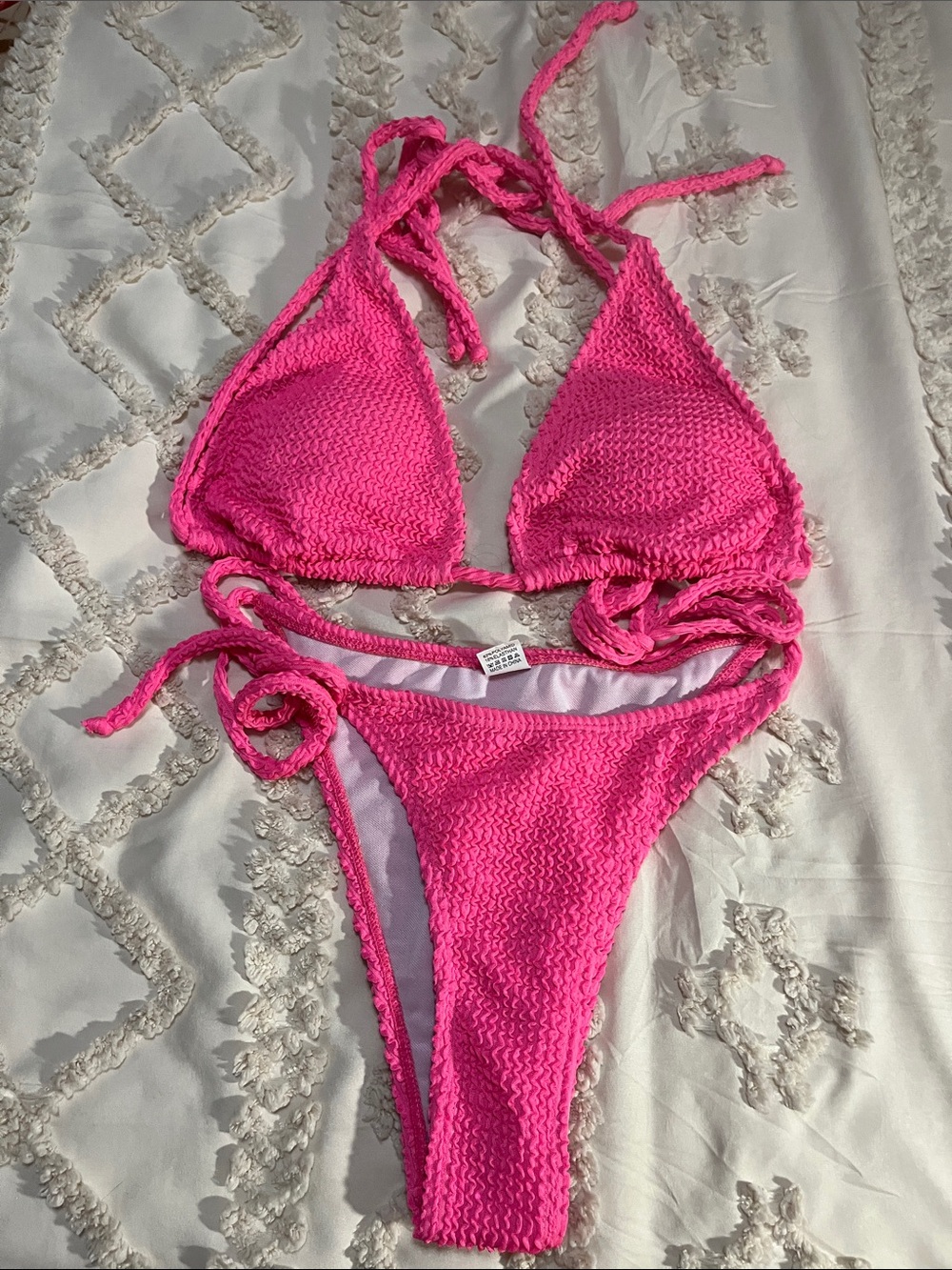 Hot Pink Textured Tie-Side Bikini Set